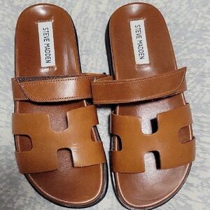 Steve Madden Brown Leather Slide Sandals
